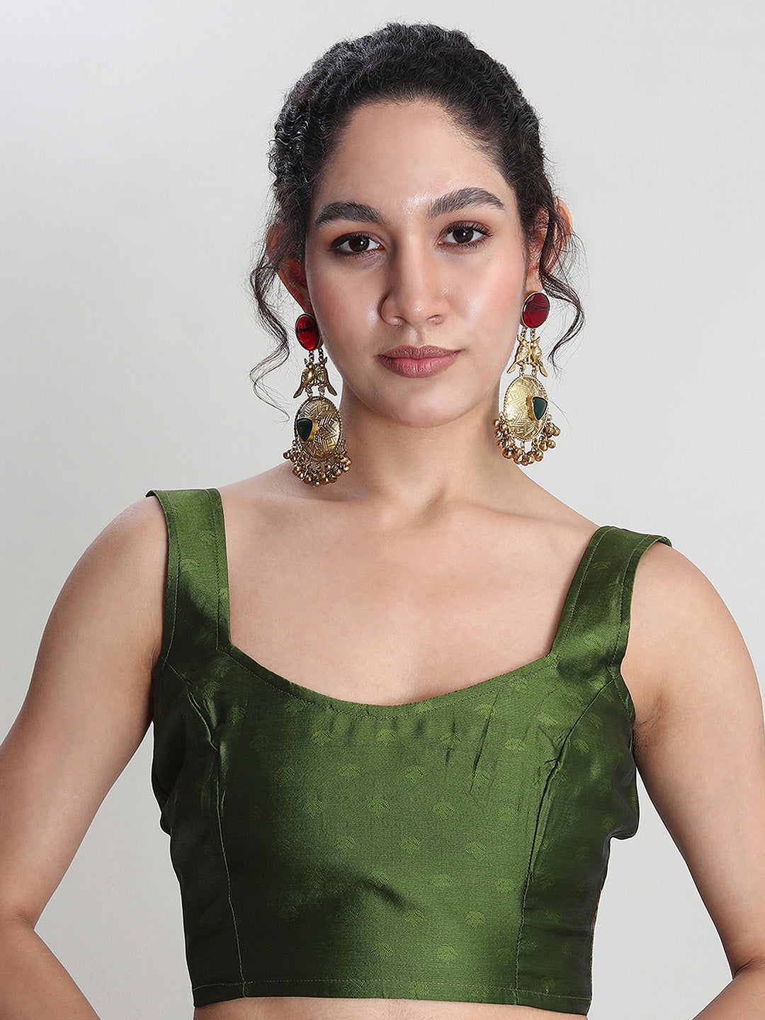 Janasya Women's Green Silk Blend Floral Woven Design Jacquard Saree with Blouse Piece