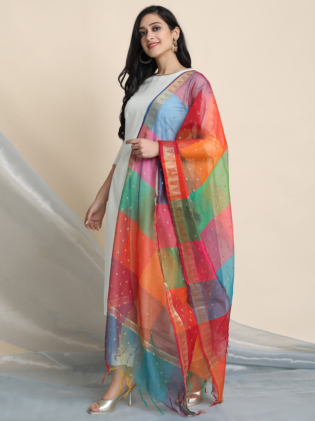 Off-White Poly Silk Solid Kurta with Pant and Dupatta Janasya