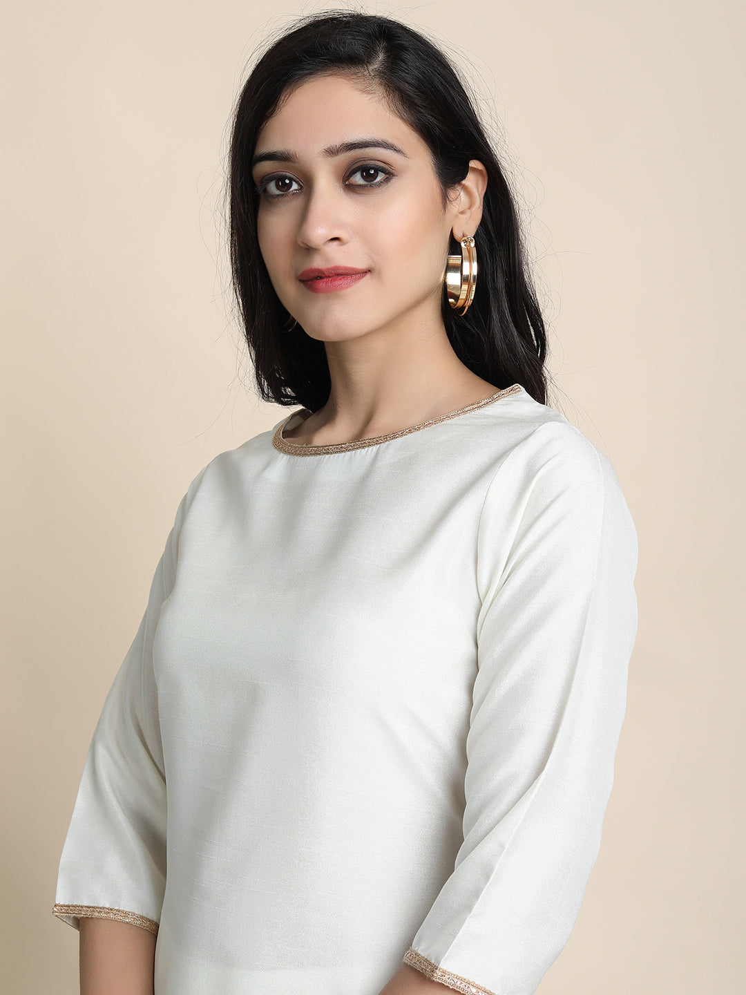 Off-White Poly Silk Solid Kurta with Pant and Dupatta Janasya
