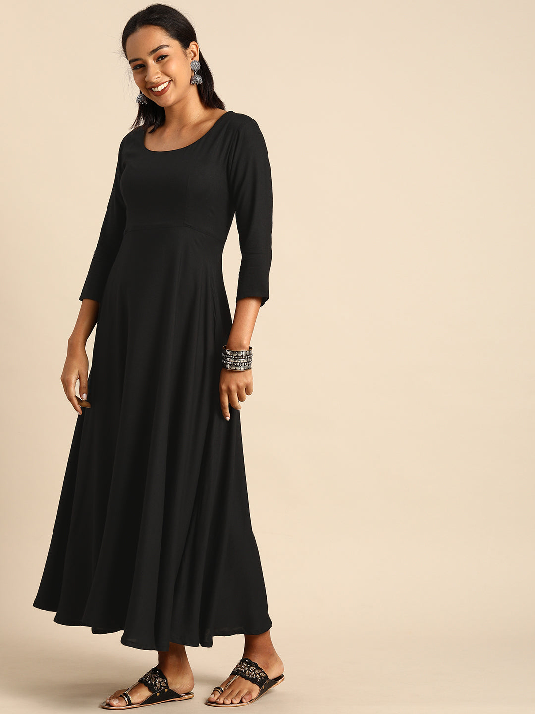 Black Rayon Solid Kurta with Dupatta Janasya