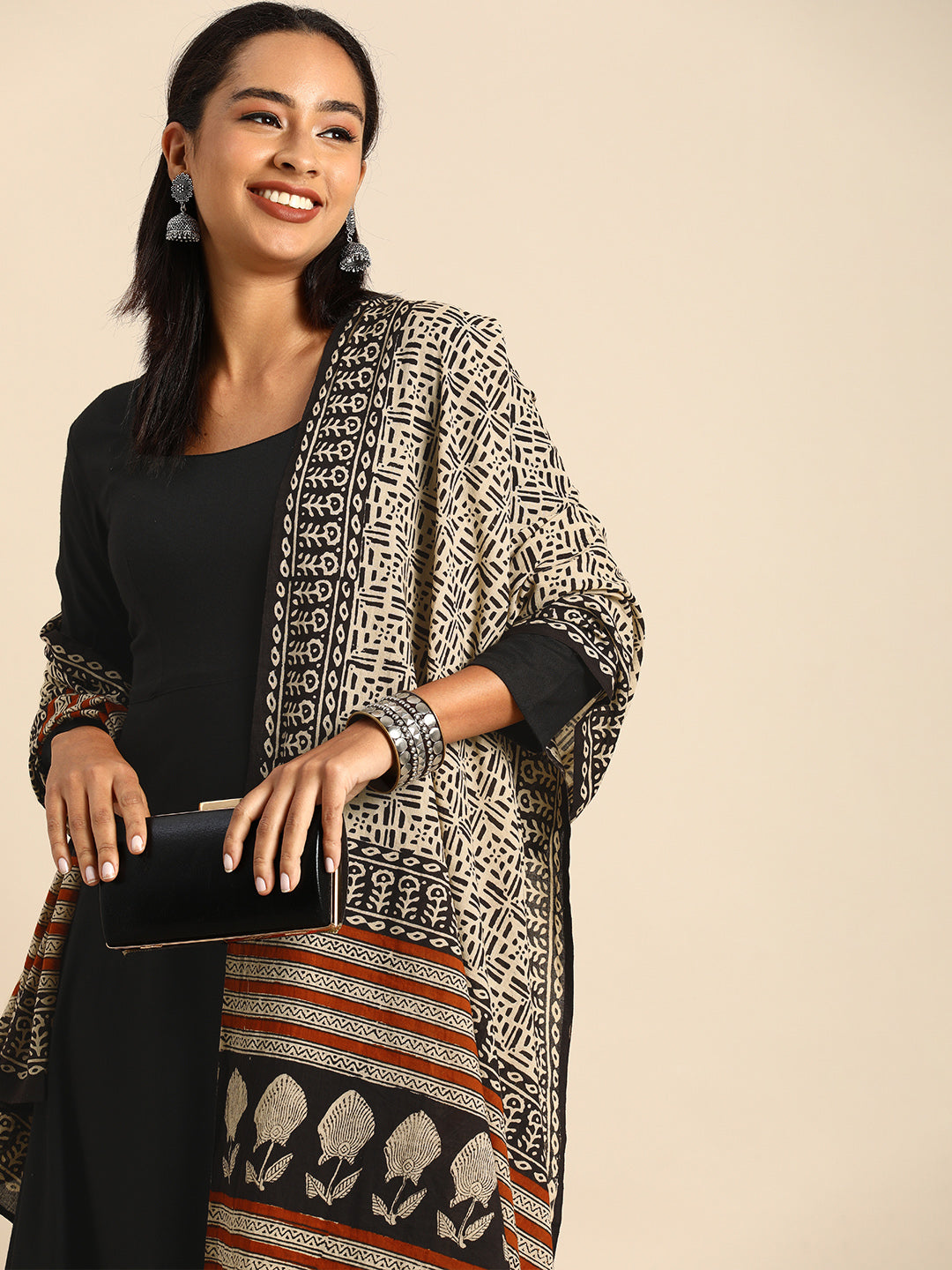 Black Rayon Solid Kurta with Dupatta Janasya