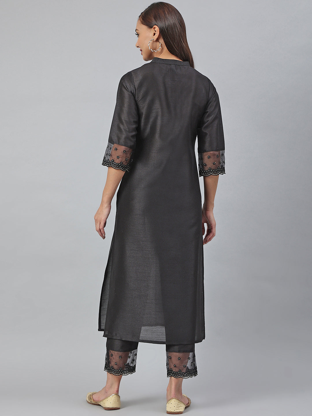 Black Poly Silk Solid Kurta with Pant Janasya