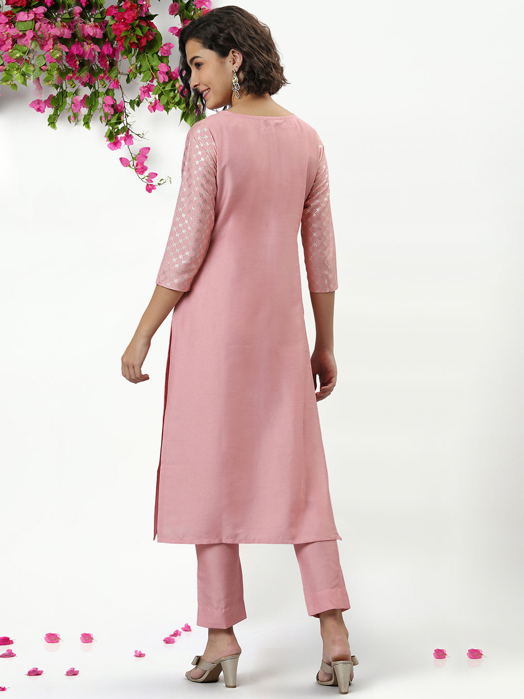 Pink Poly Silk Floral Print Kurta with Pant Janasya