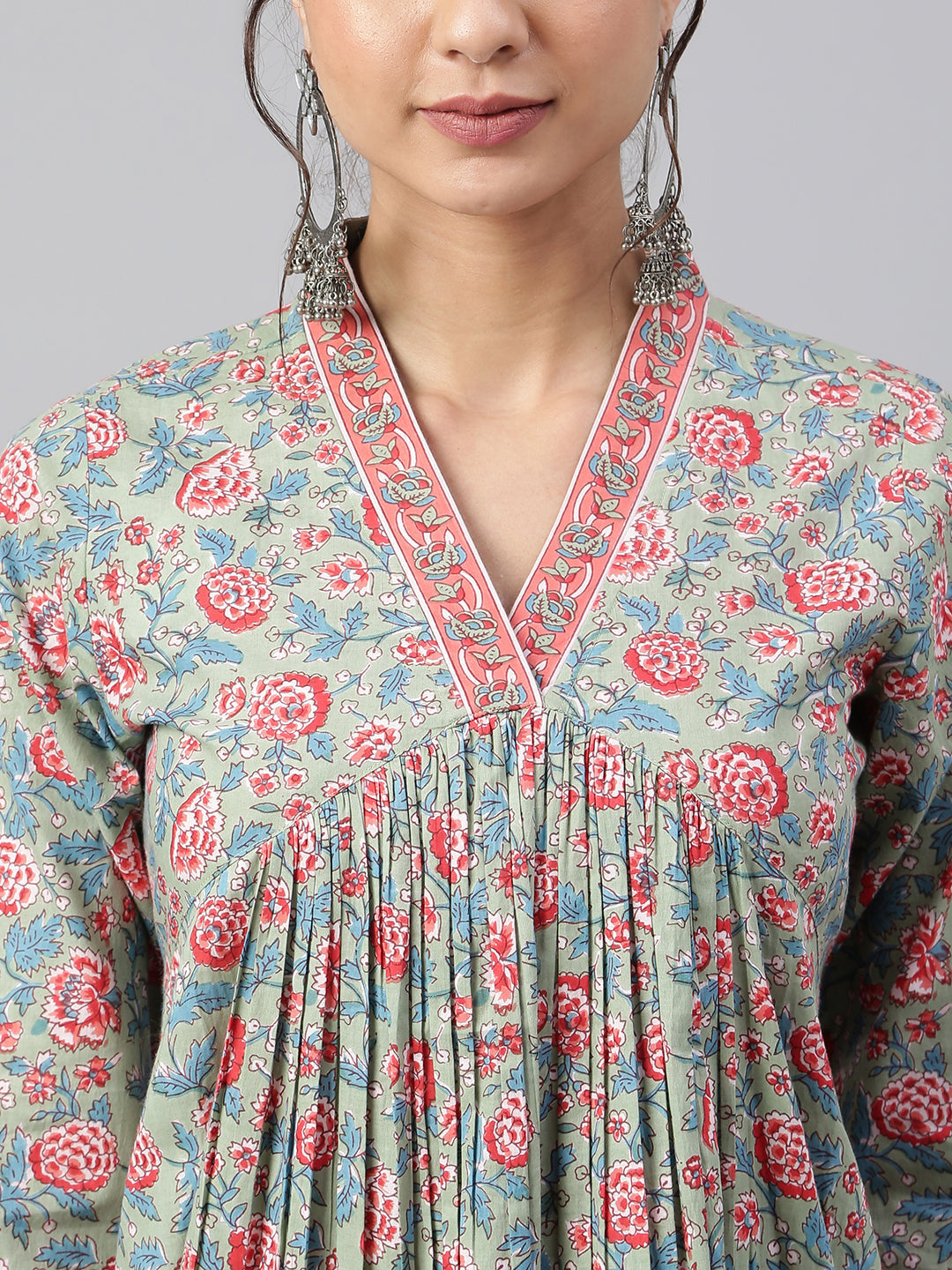 Sea Green Cotton Floral Print Kurta with Pant Janasya