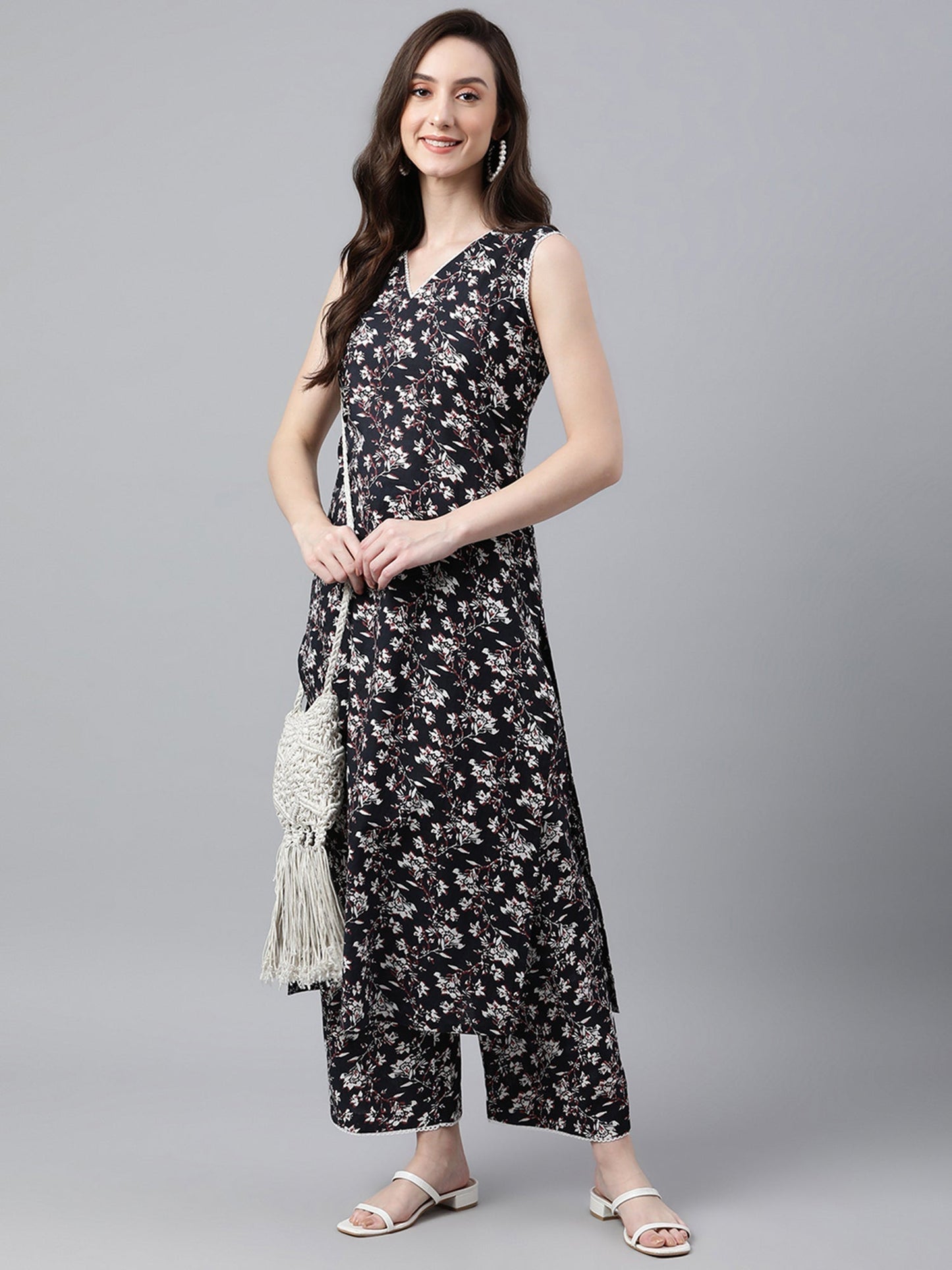 Black Cotton Printed Kurta with Palazzo Janasya