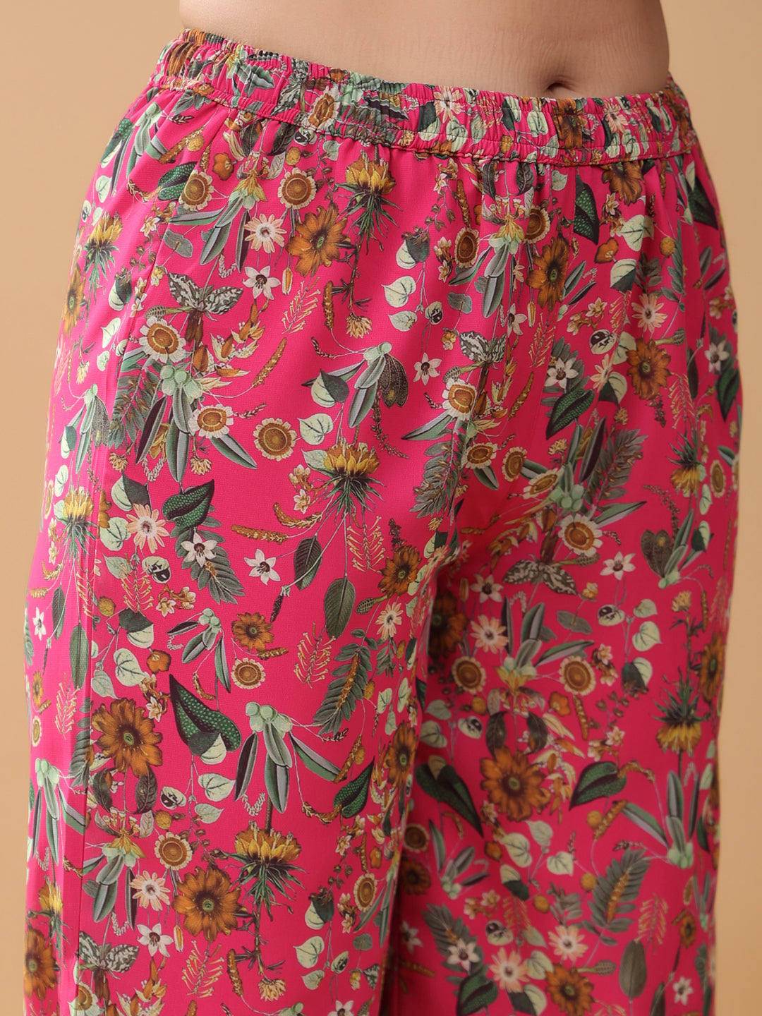 Pink Georgette Digital Floral Printed Kurta with Palazzo and Dupatta