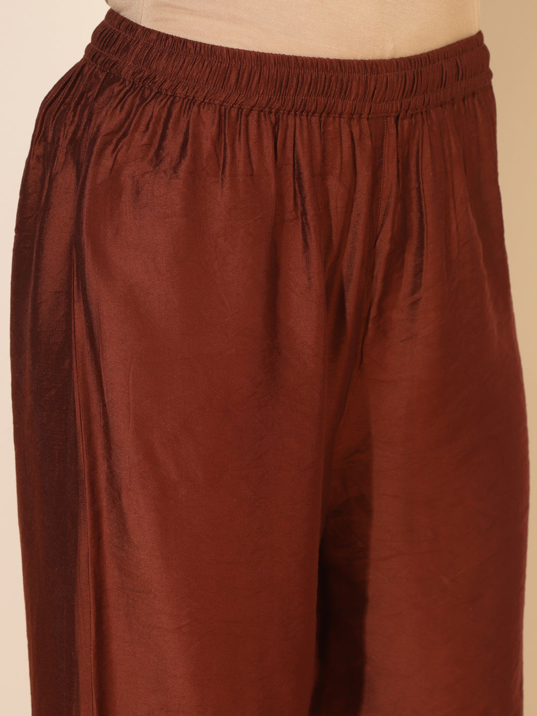 Brown Chanderi Embellished Kurta with Palazzo and Dupatta