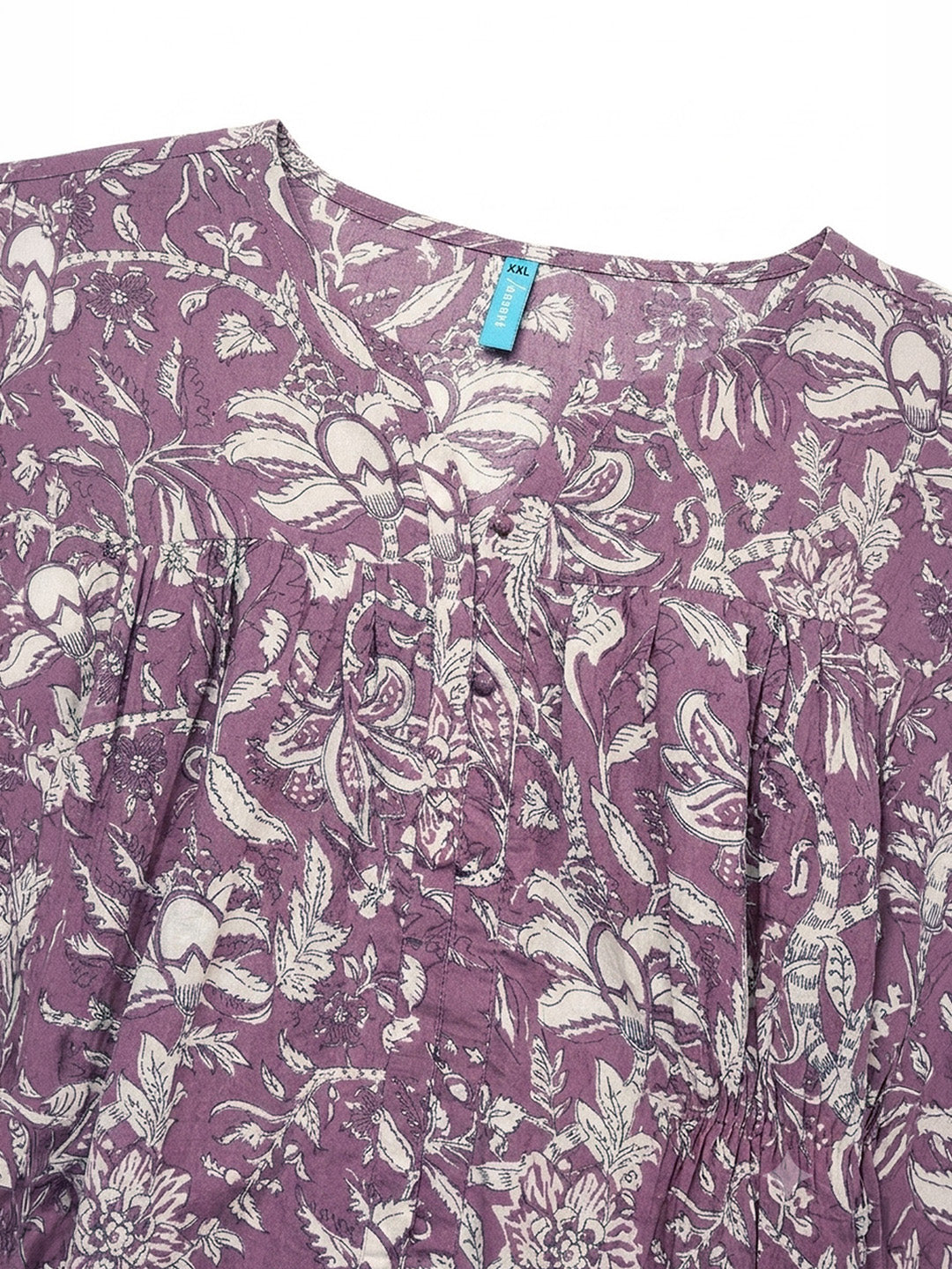 Janasya Women's Plus Size Mauve Color Pure Cotton Floral Printed A-Line Kurta