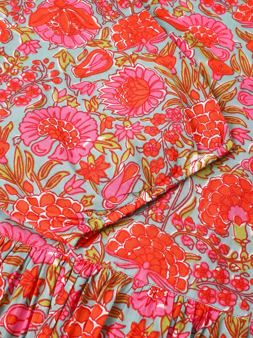 Plus Size Pink Pure Cotton Floral Printed Flared Dress