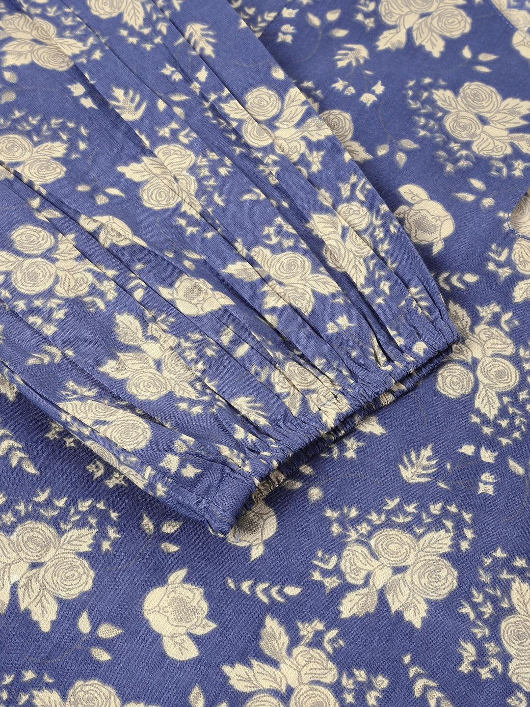 Plus Size Blue Pure Cotton Floral Printed Fit & Flare Dress