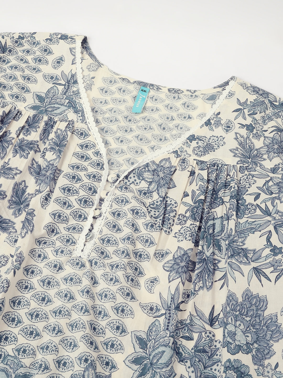 Plus Size Off White Pure Cotton Floral Printed A-line Kurta Set