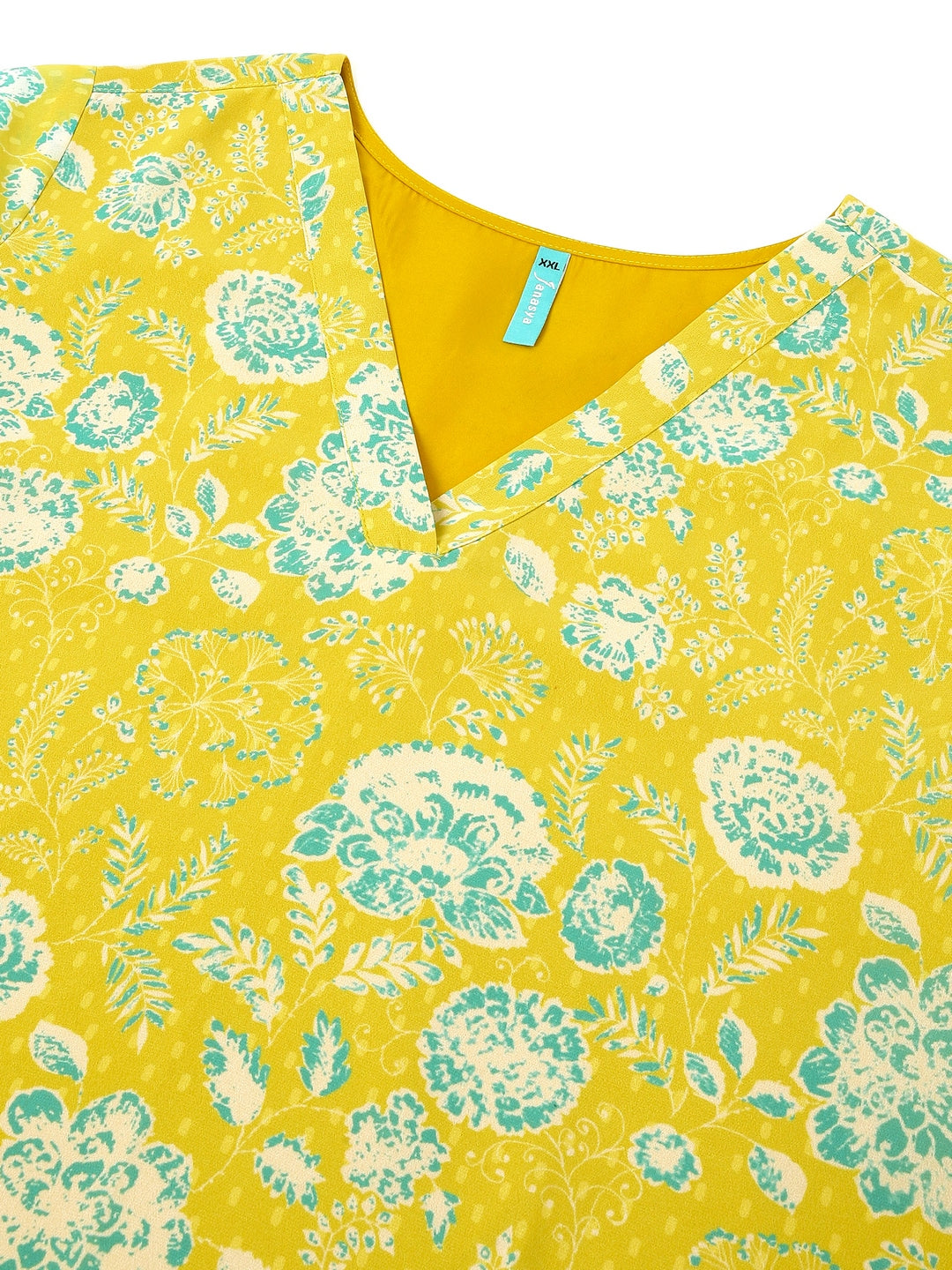 Plus Size Lime Yellow Georgette Floral Printed A-line Tunic