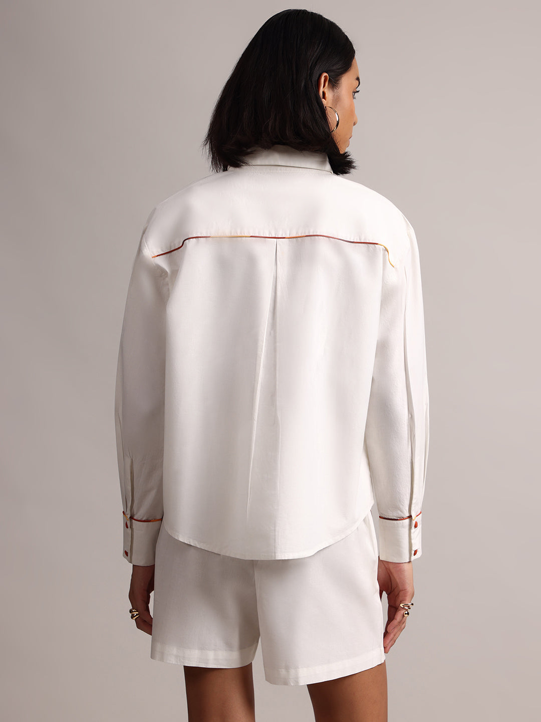 White Cotton Solid Shirt Style Co-Ord Set