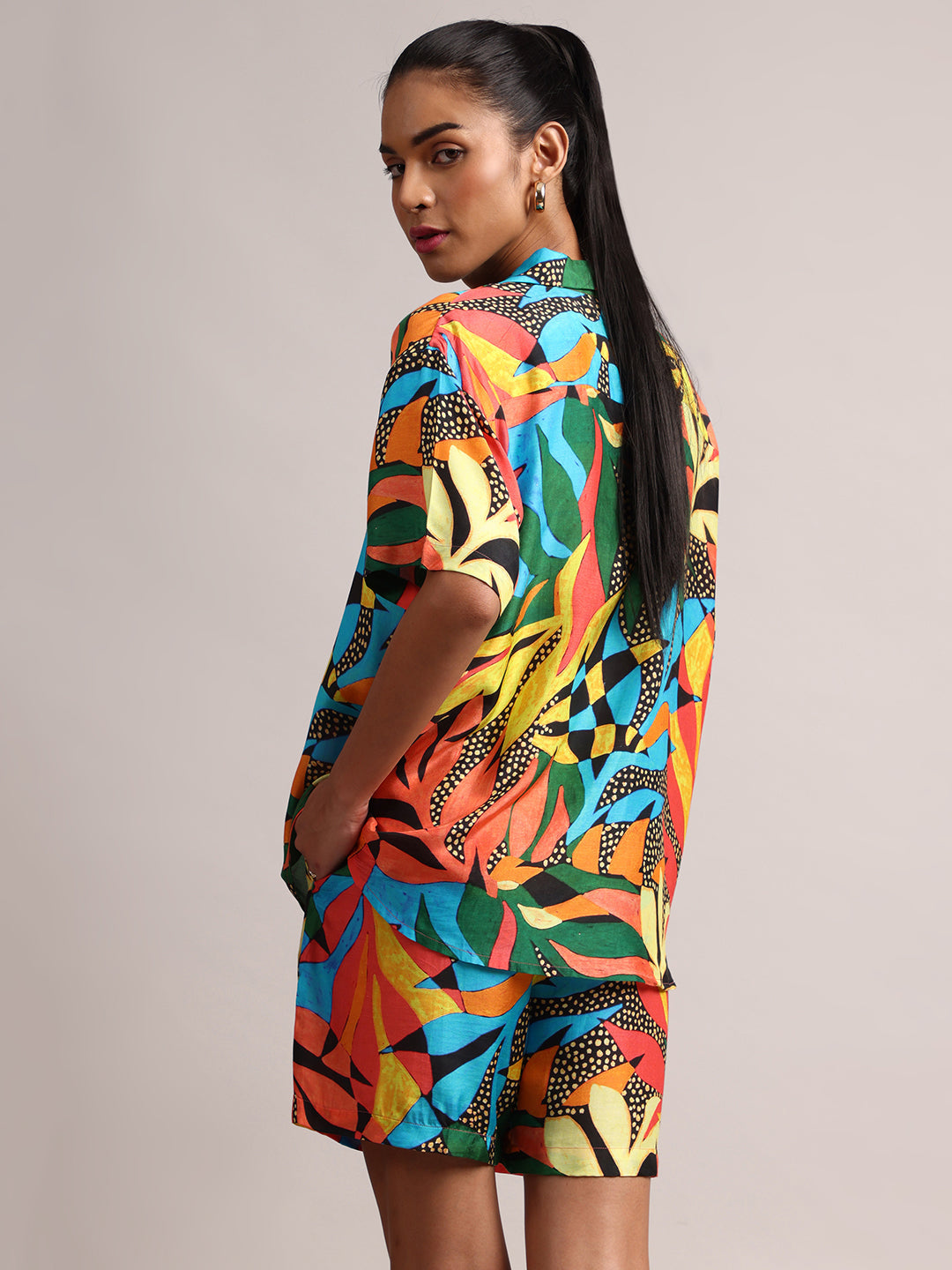 Multicoloured Muslin Tropical Shirt Styles Co-ords Set