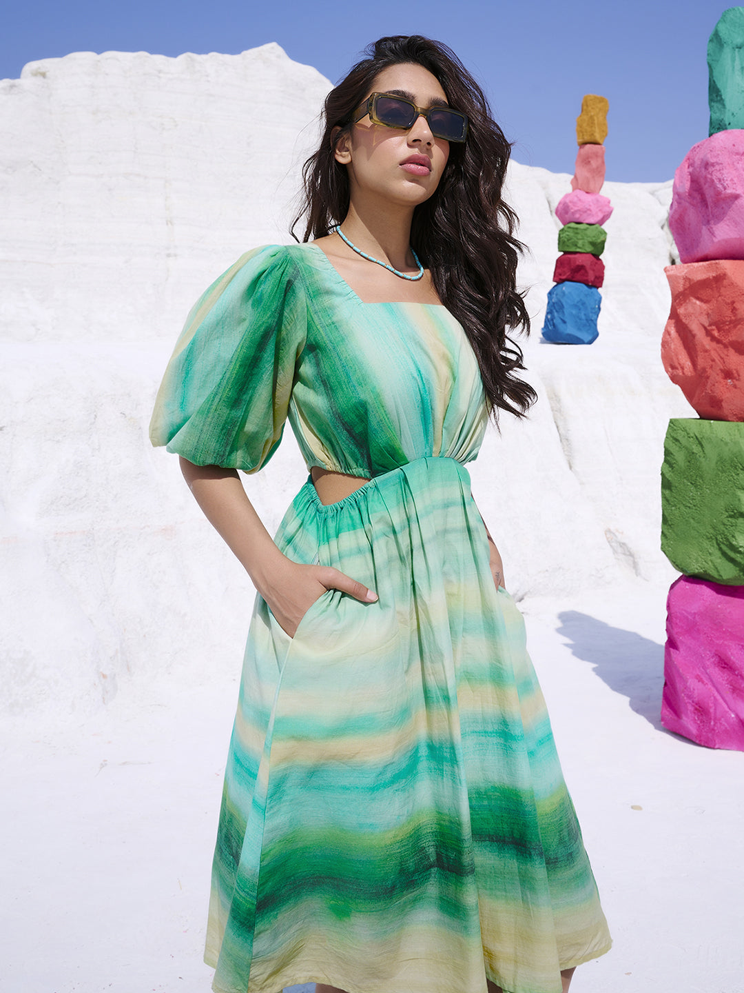 Multicolor Cotton Abstract Fit & Flare Dress