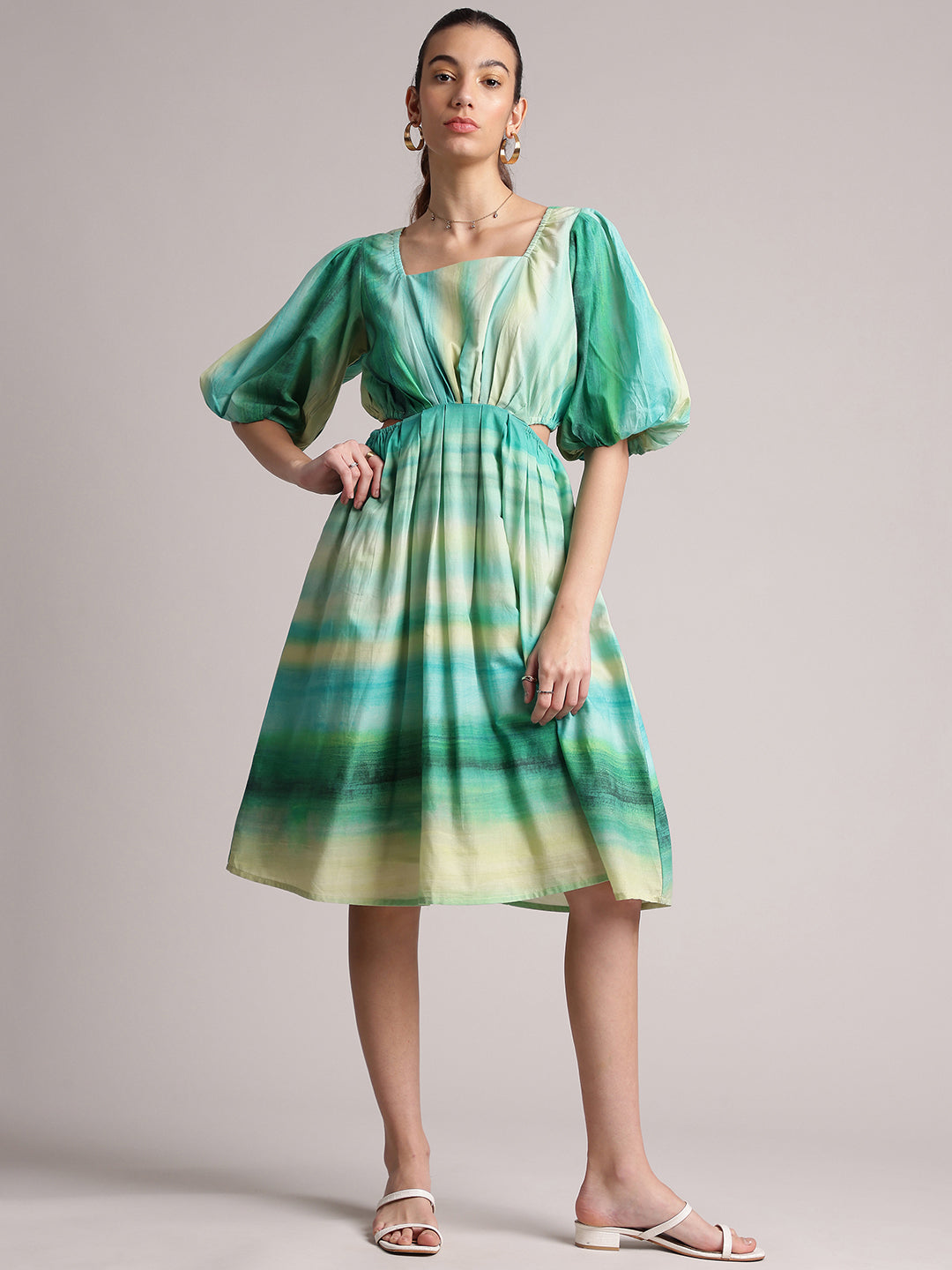 Multicolor Cotton Abstract Fit & Flare Dress