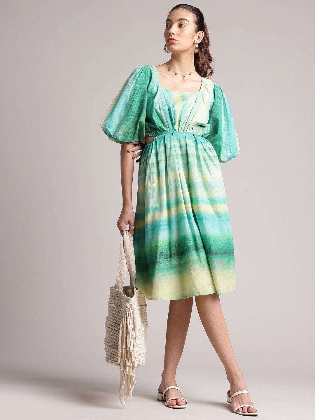 Multicolor Cotton Abstract Fit & Flare Dress