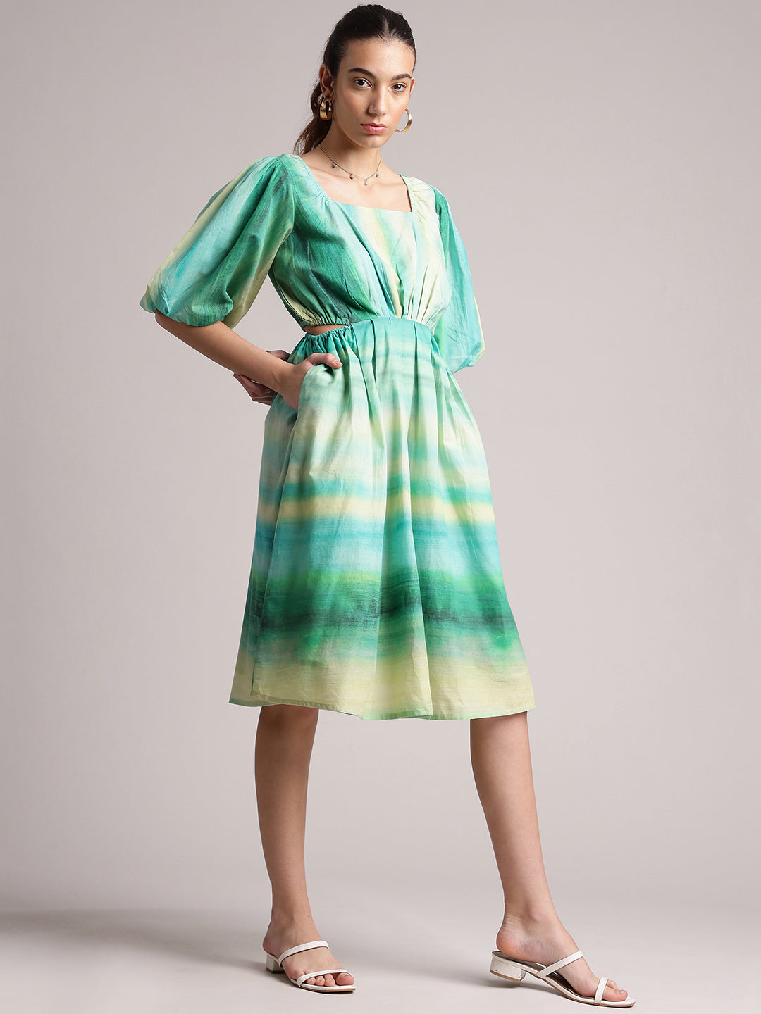 Multicolor Cotton Abstract Fit & Flare Dress