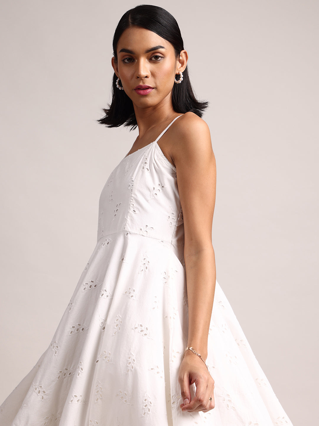 White Cotton Schiffli Embroidered Handkerchief Dress