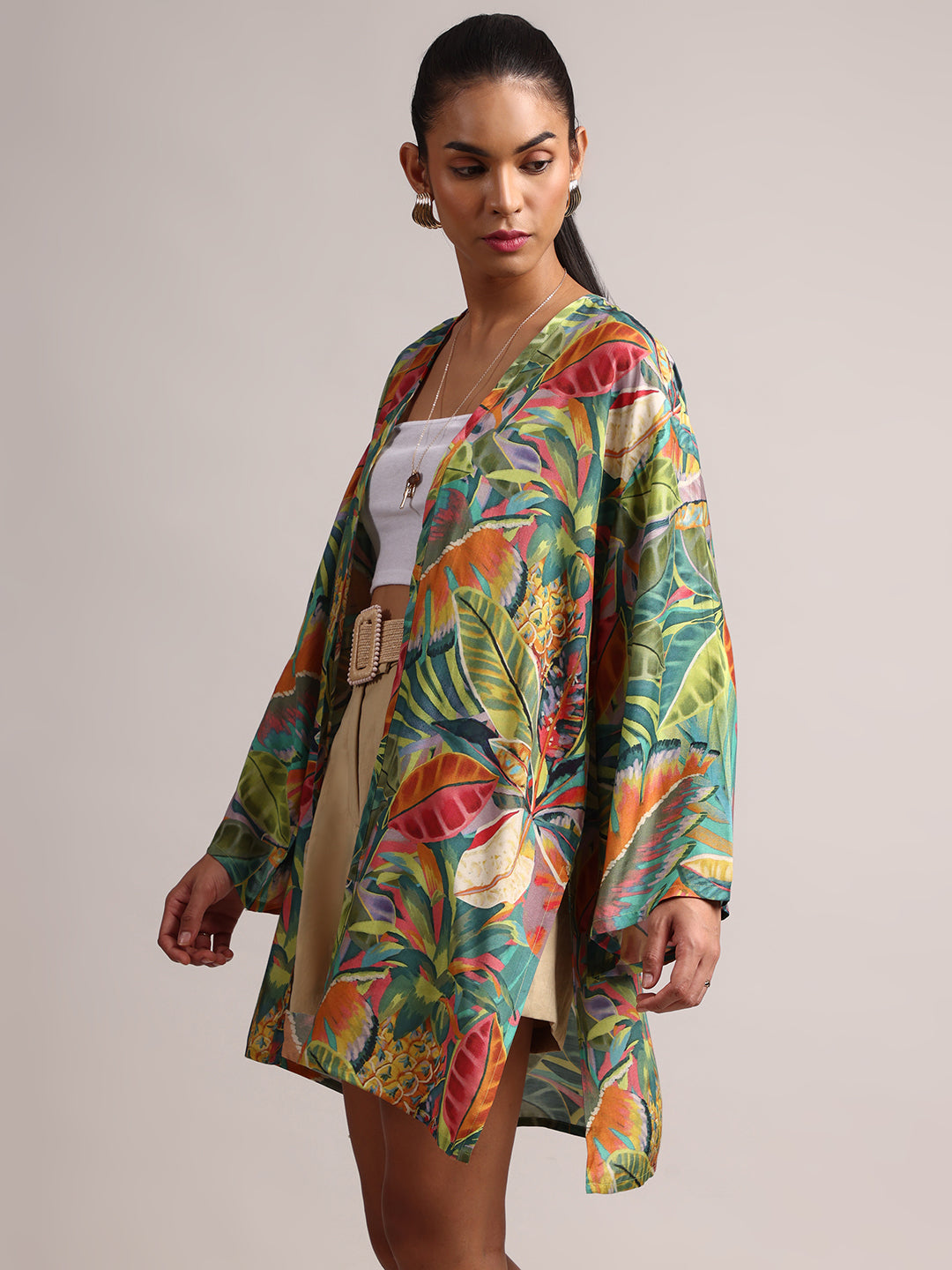 Green Muslin Tropical Regular Shrug