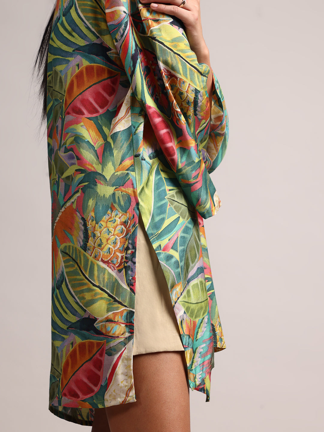 Green Muslin Tropical Regular Shrug