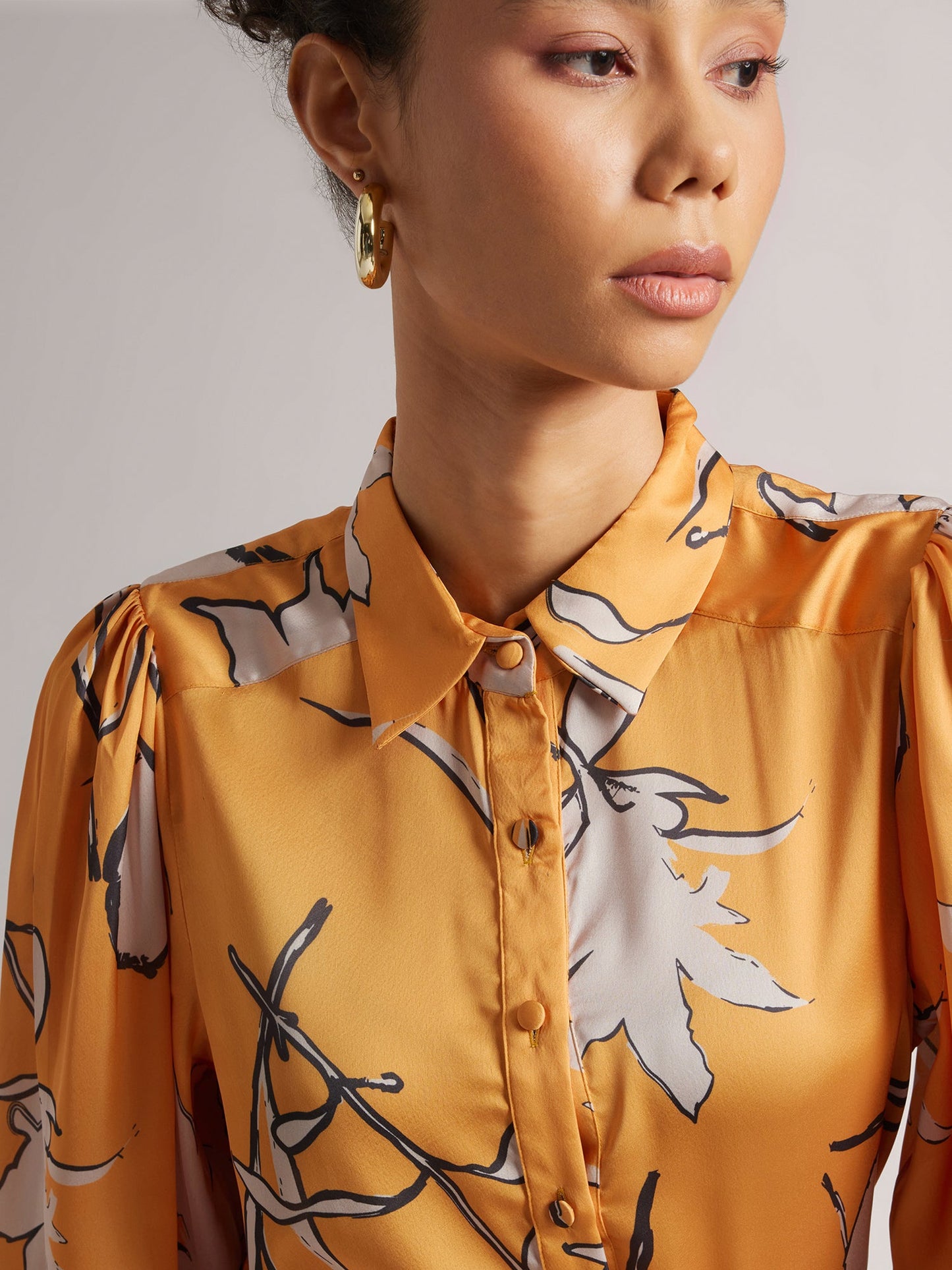 Mustard Satin Abstract Button Down Shirt