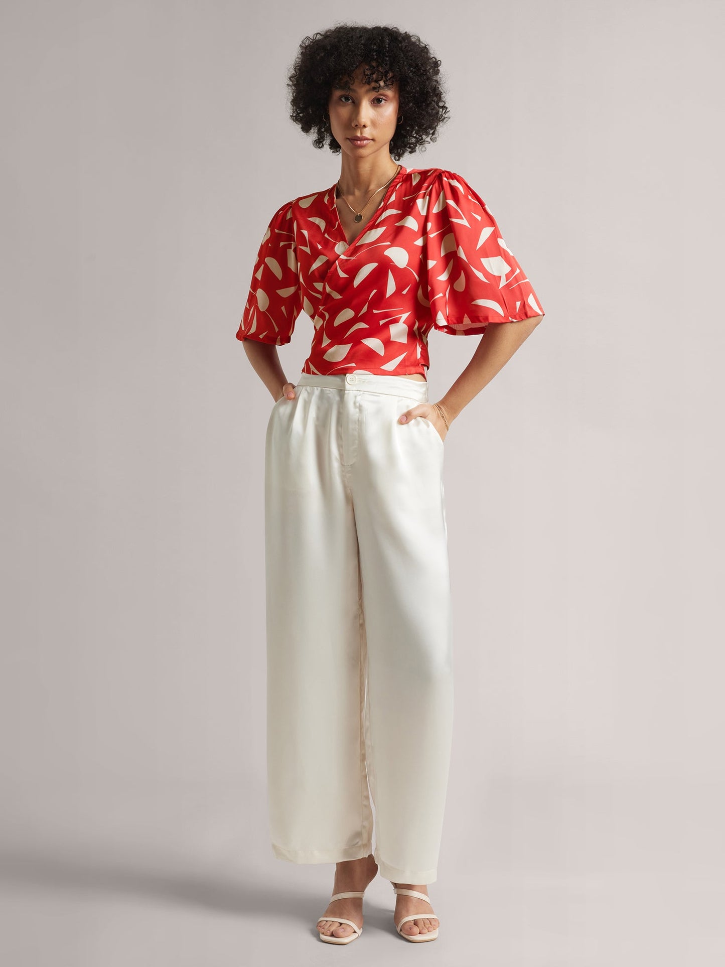 Red Satin Abstract Wrap Around Top