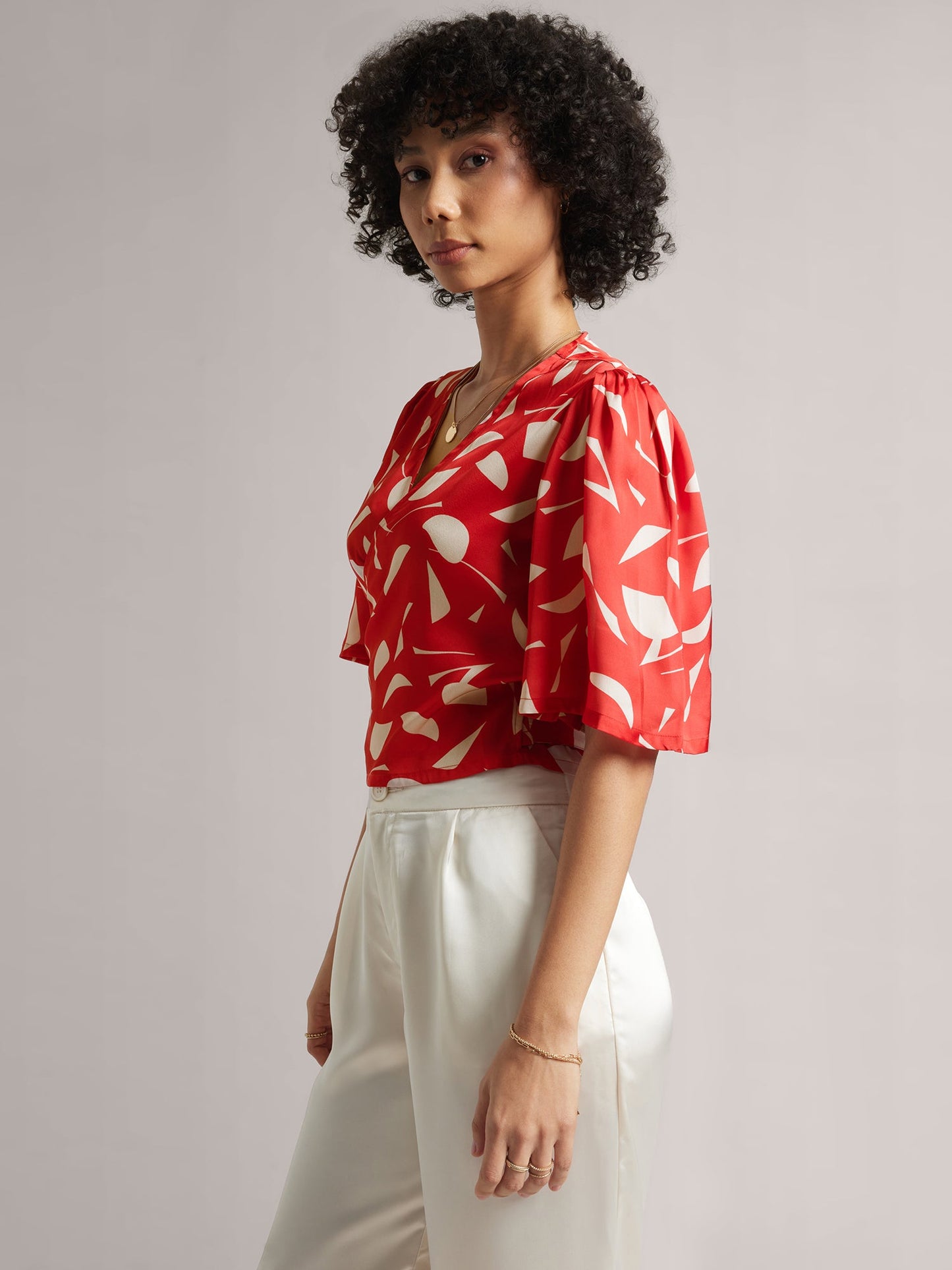 Red Satin Abstract Wrap Around Top