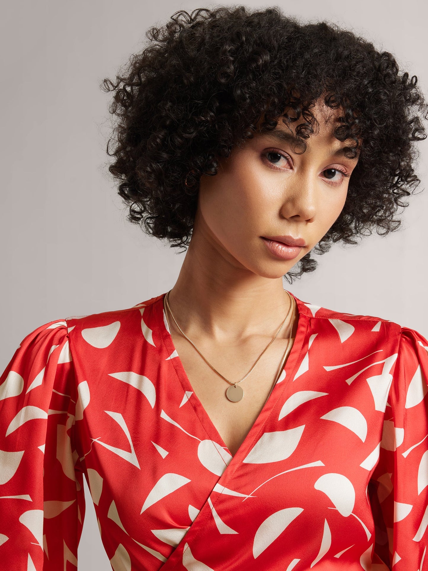 Red Satin Abstract Wrap Around Top