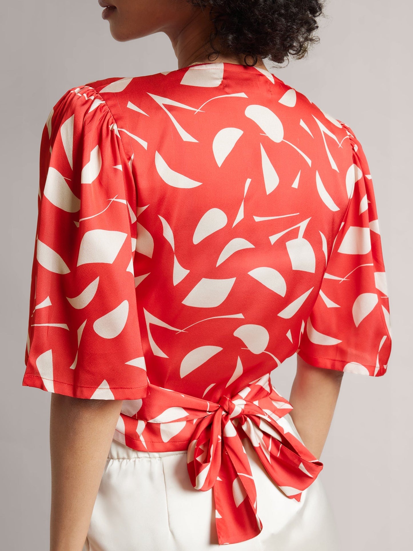 Red Satin Abstract Wrap Around Top