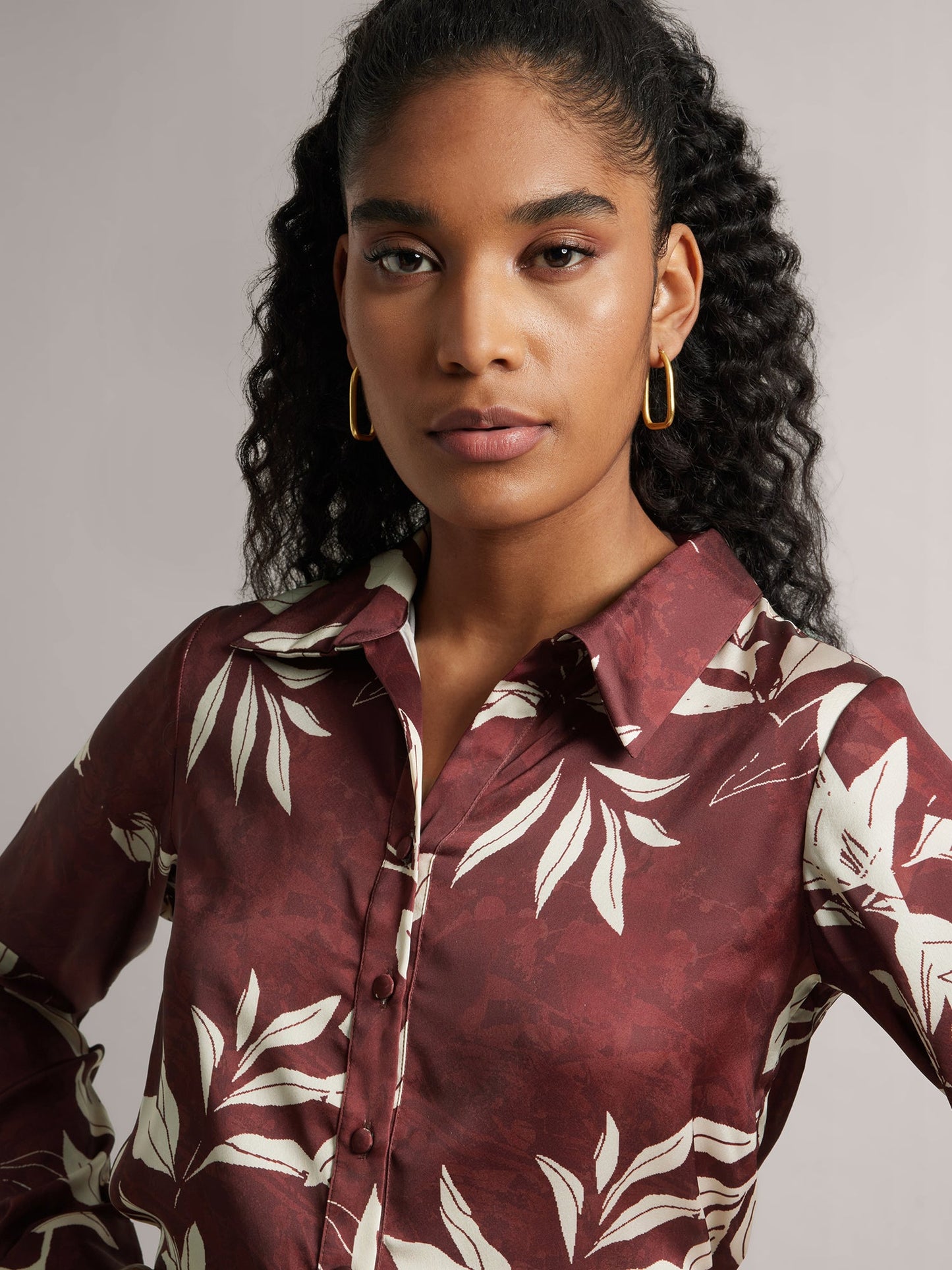 Brown Satin Abstract Back Tie-Up Top