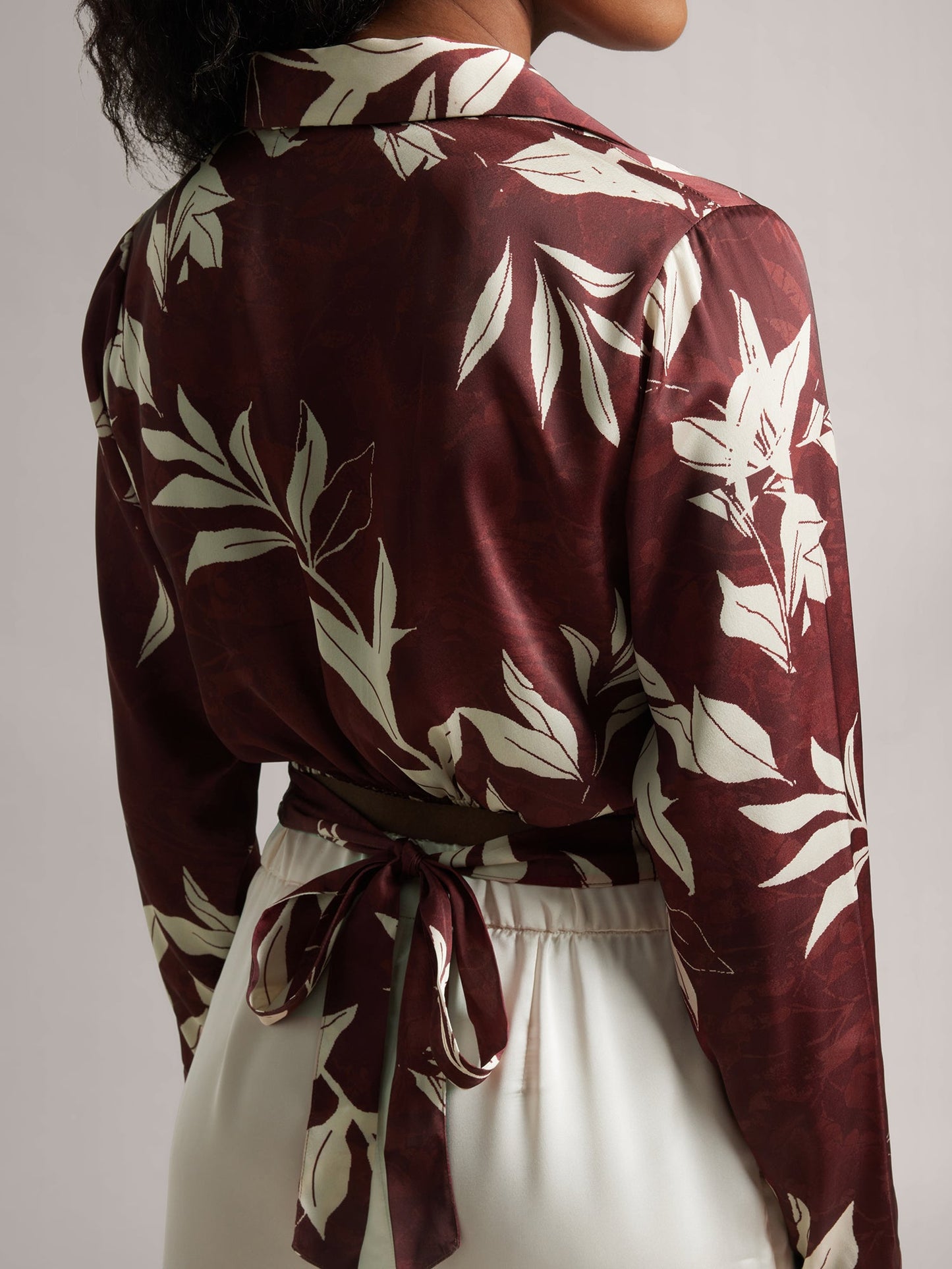 Brown Satin Abstract Back Tie-Up Top