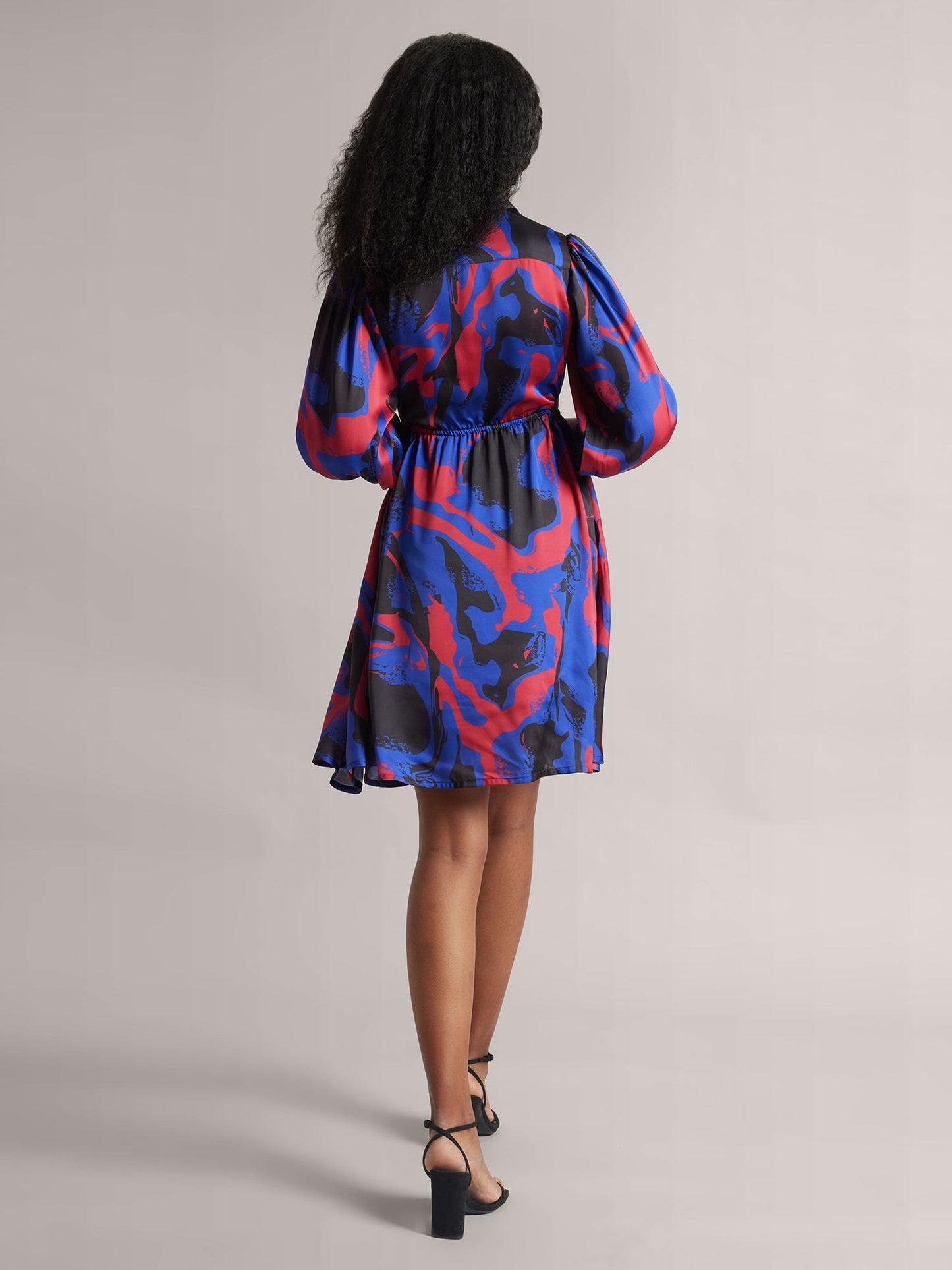Blue Satin Abstract Side Cut-Out Dress