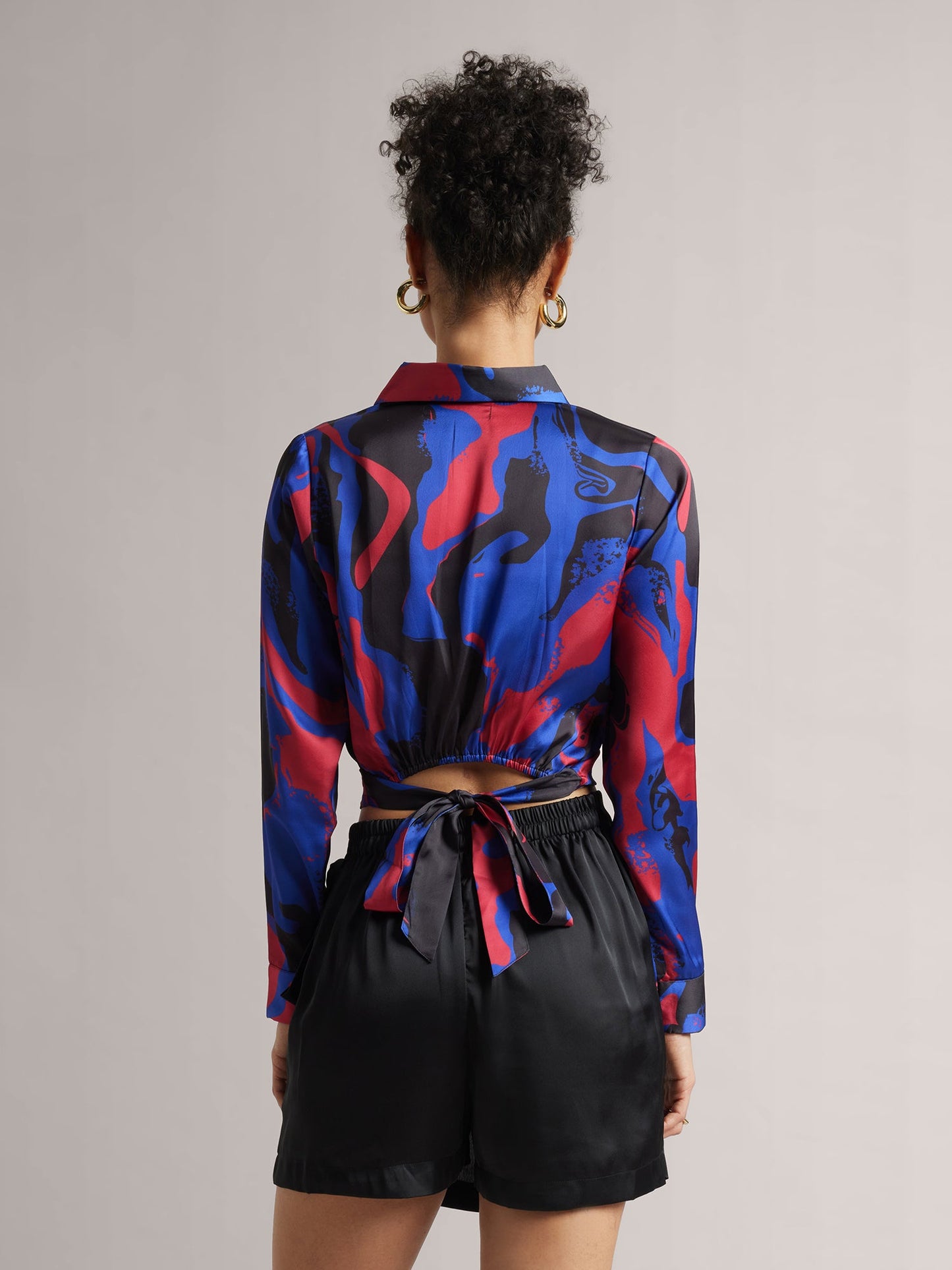 Blue Satin Abstract Regular Top
