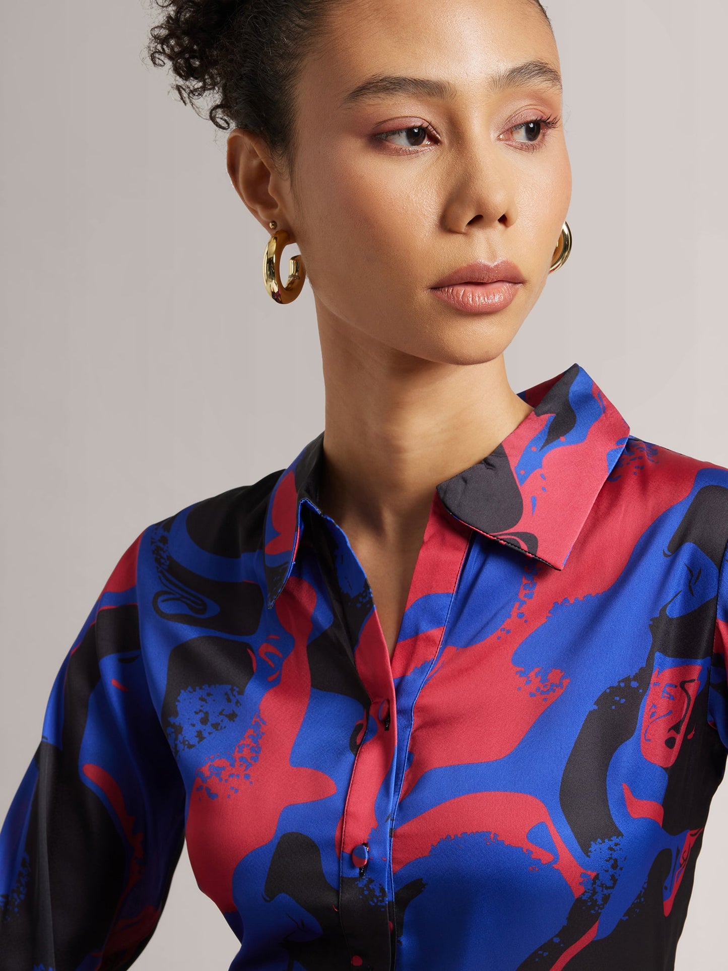 Blue Satin Abstract Regular Top