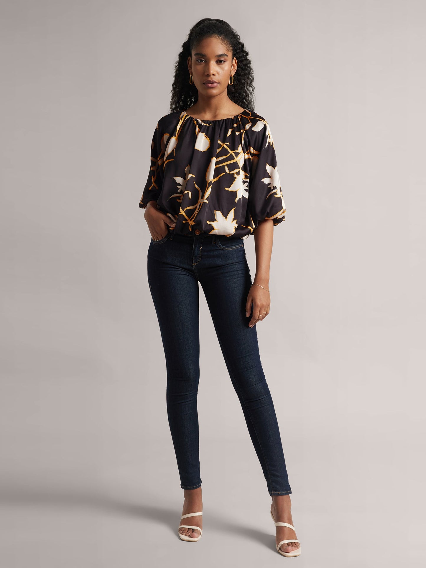 Black Satin Abstract Balloon Style Top