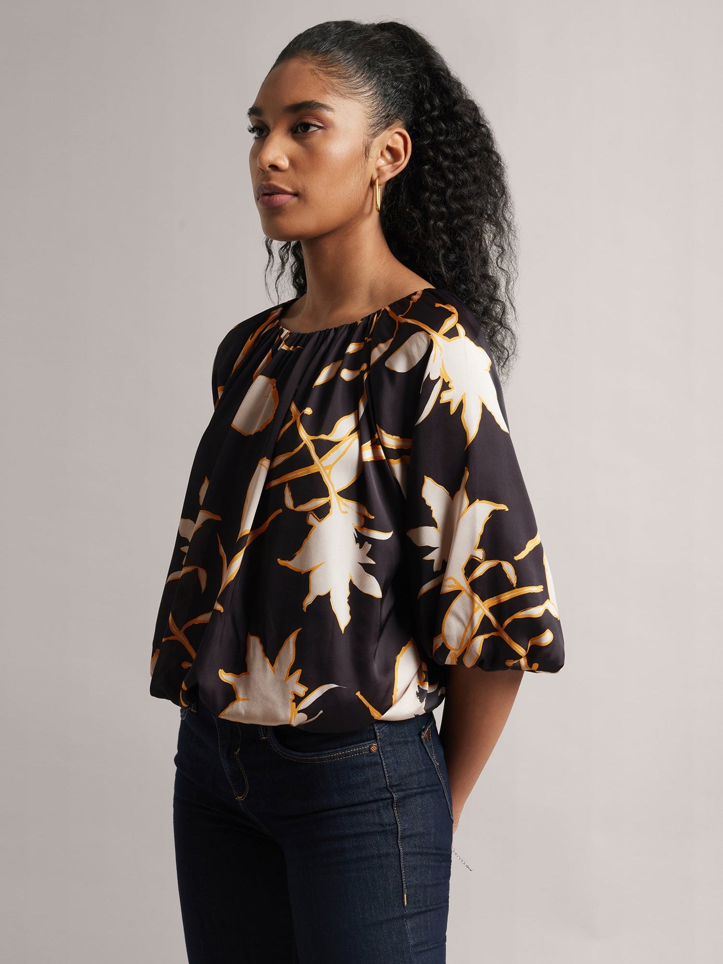 Black Satin Abstract Balloon Style Top