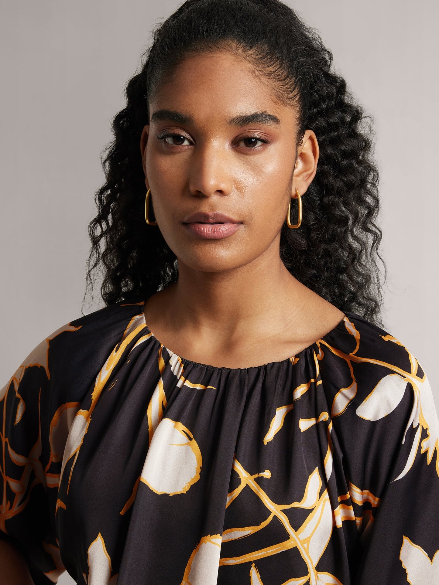 Black Satin Abstract Balloon Style Top