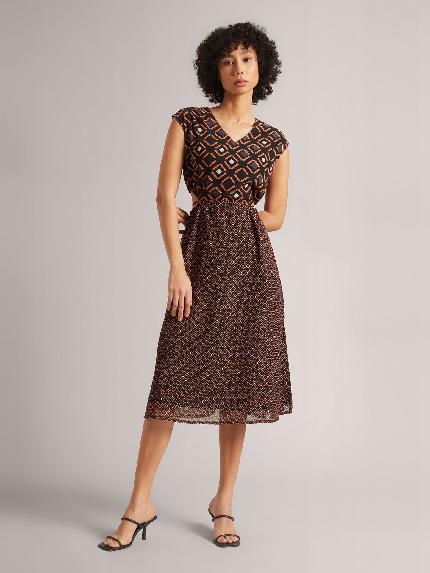 Black Georgette Geometric Side Cut-Out Dress