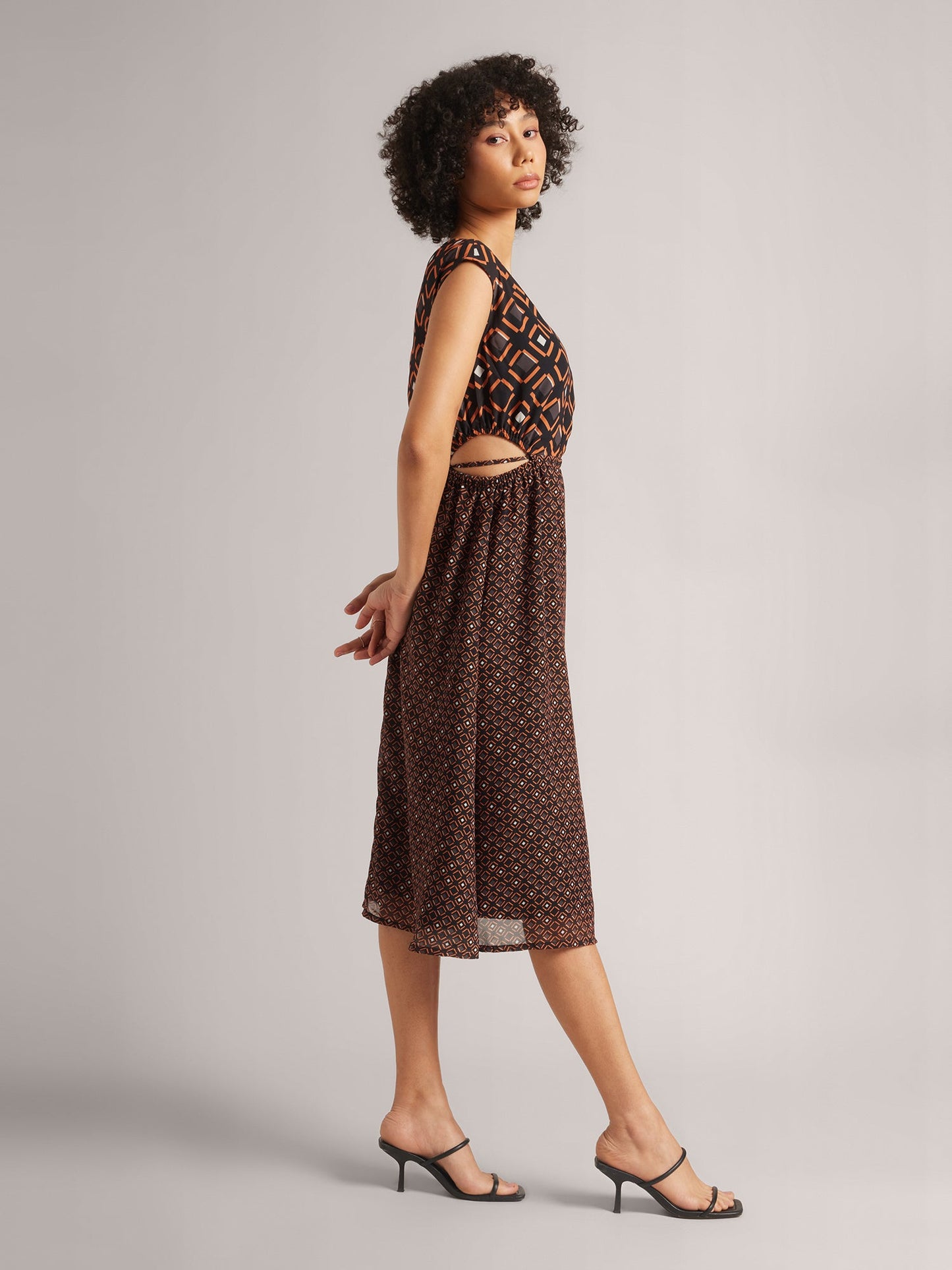 Black Georgette Geometric Side Cut-Out Dress