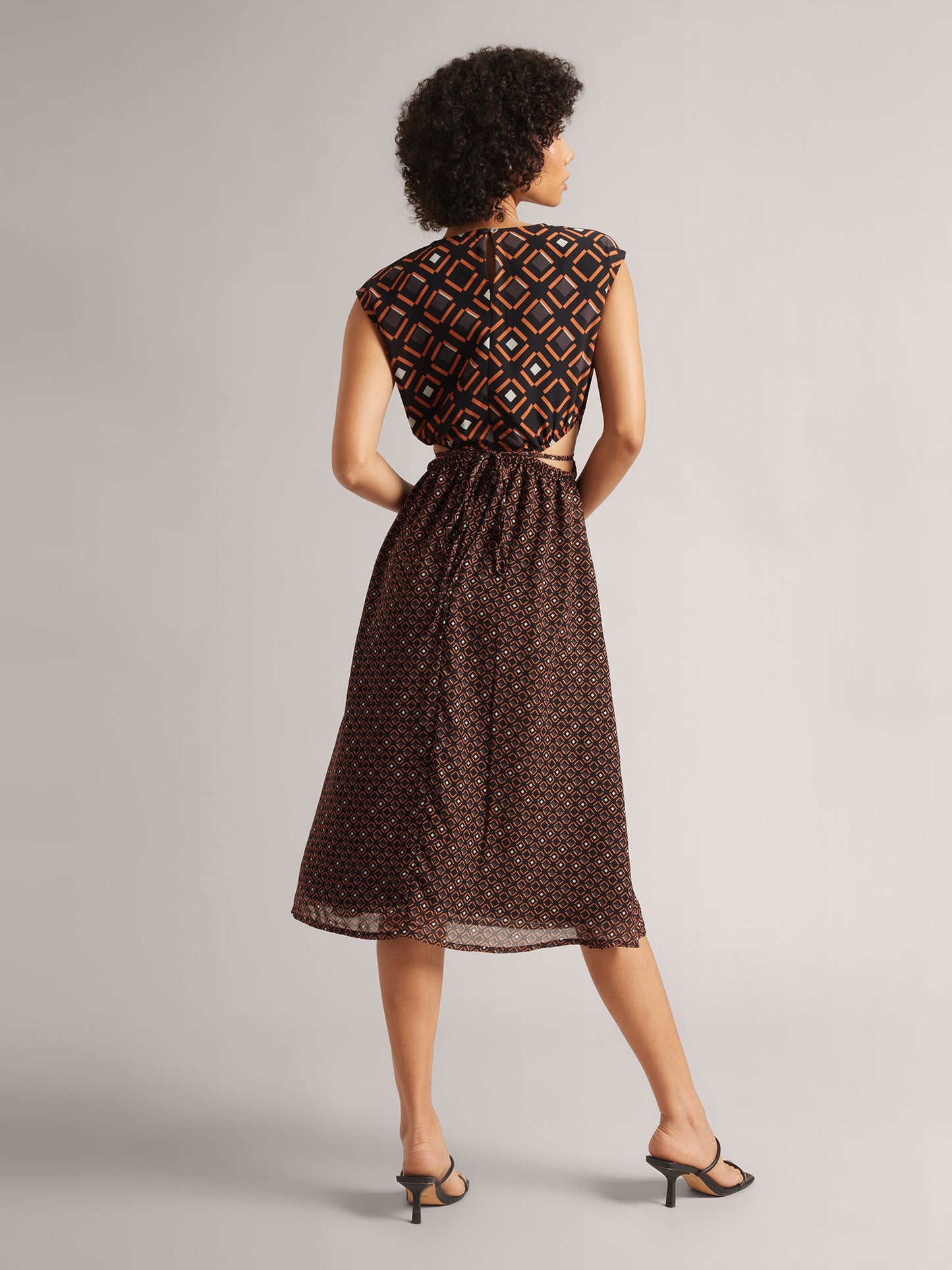 Black Georgette Geometric Side Cut-Out Dress