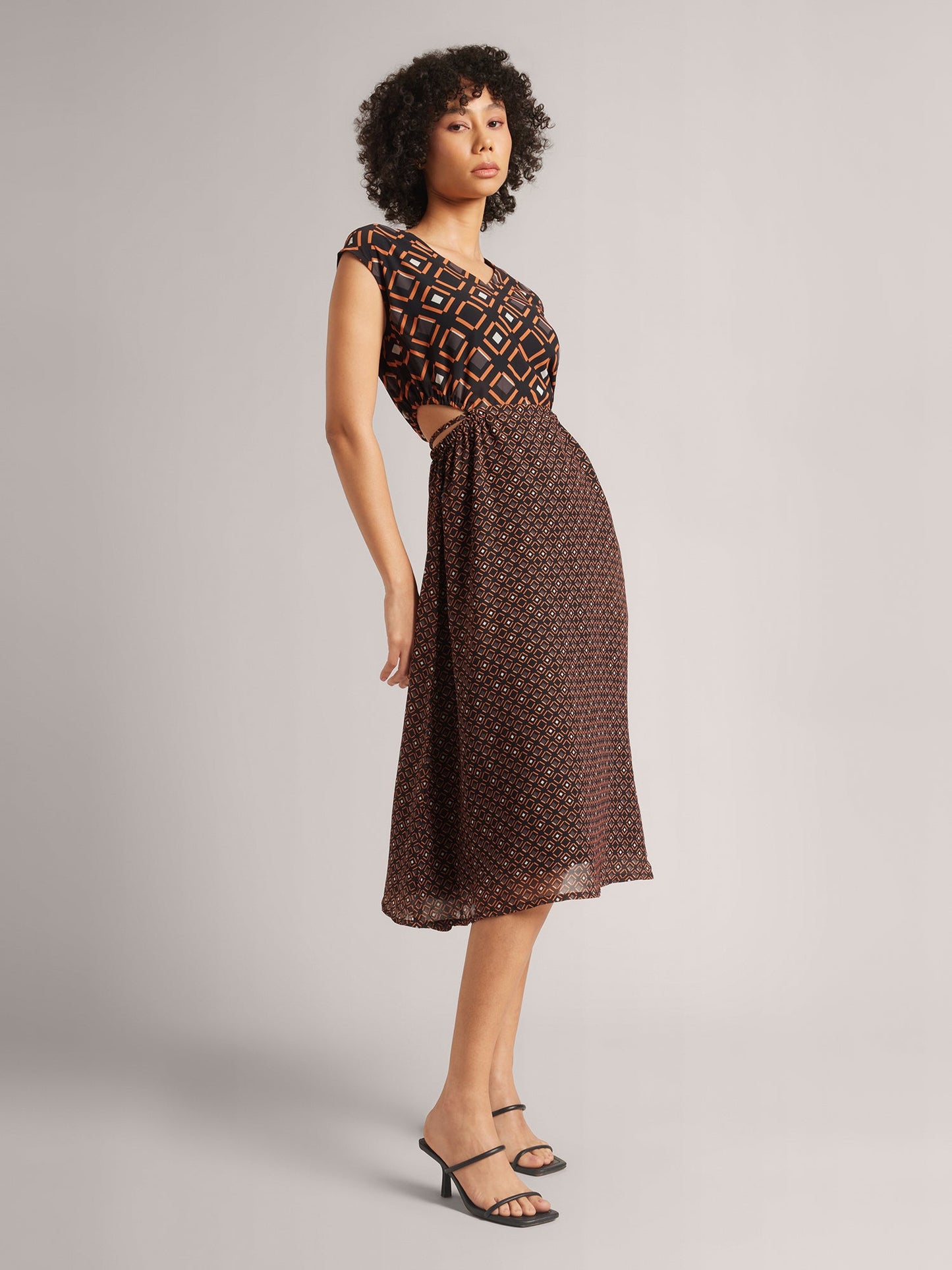 Black Georgette Geometric Side Cut-Out Dress