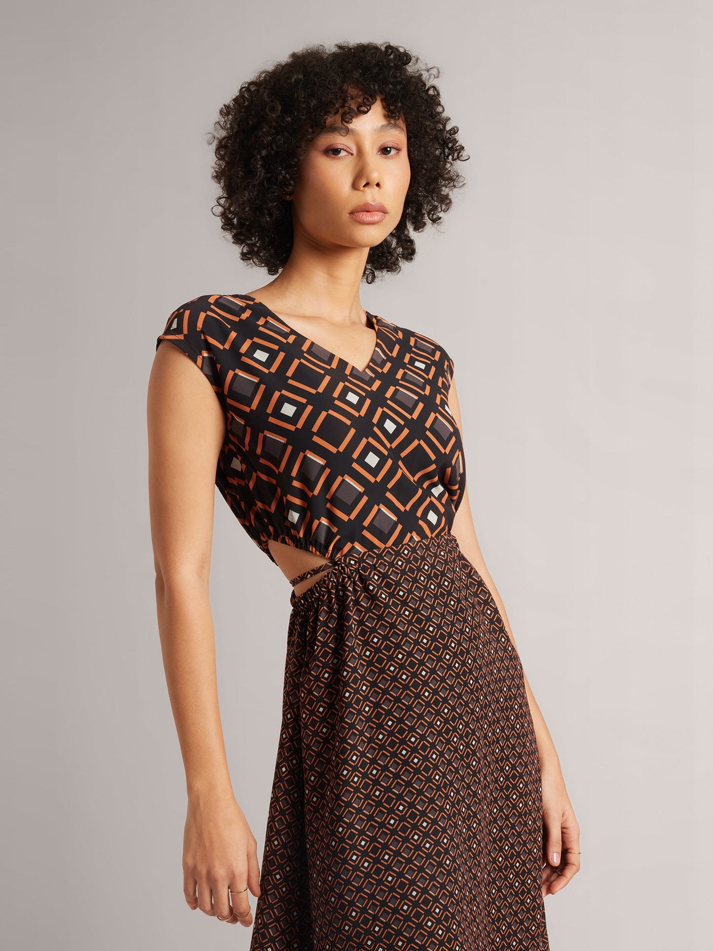 Black Georgette Geometric Side Cut-Out Dress