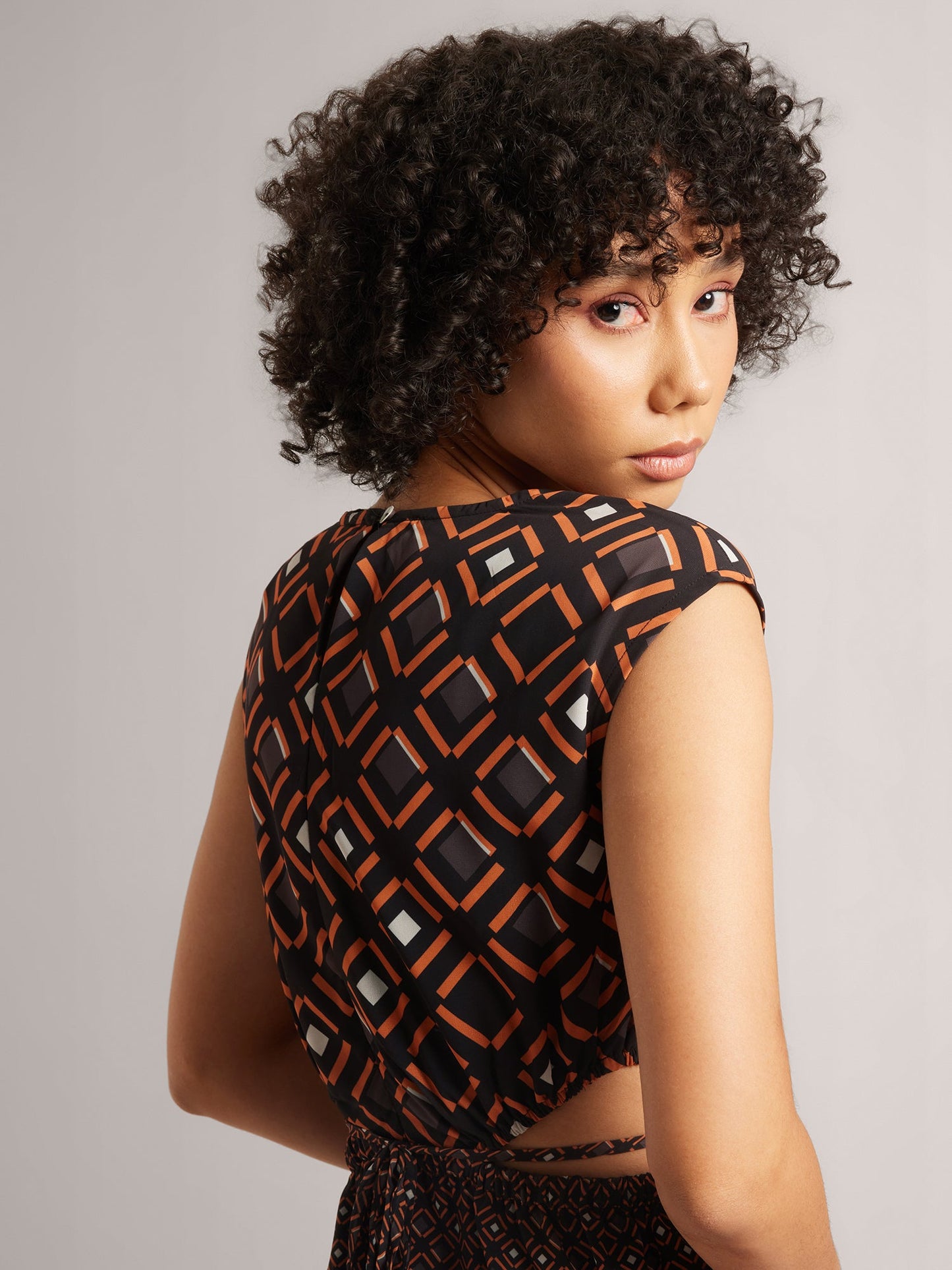 Black Georgette Geometric Side Cut-Out Dress