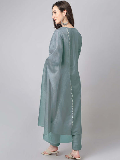 Ice Blue Chinnon Embroidered Regular Kurta Set