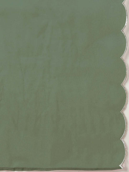 Green Chinnon Embroidered Regular Kurta set