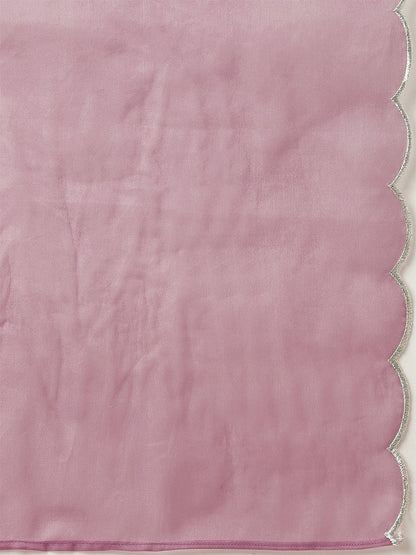 Mauve Chinnon Embroidered Regular Kurta Set