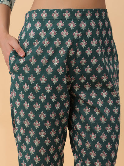 Mint Green Cotton Floral Regular Kurta Set