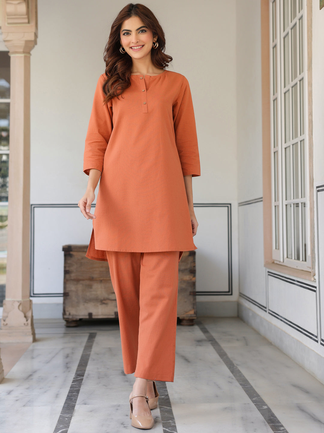 Rust Cotton Solid A-line Co-ords Set