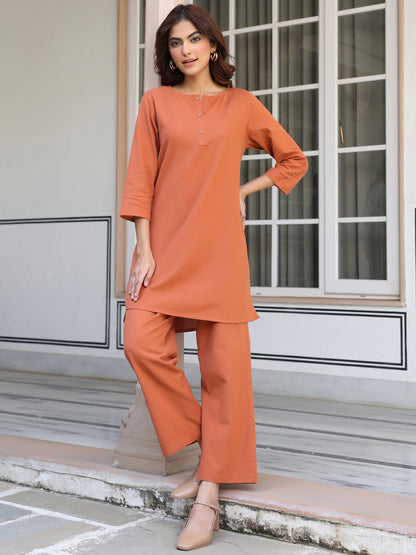 Rust Cotton Solid A-line Co-ords Set